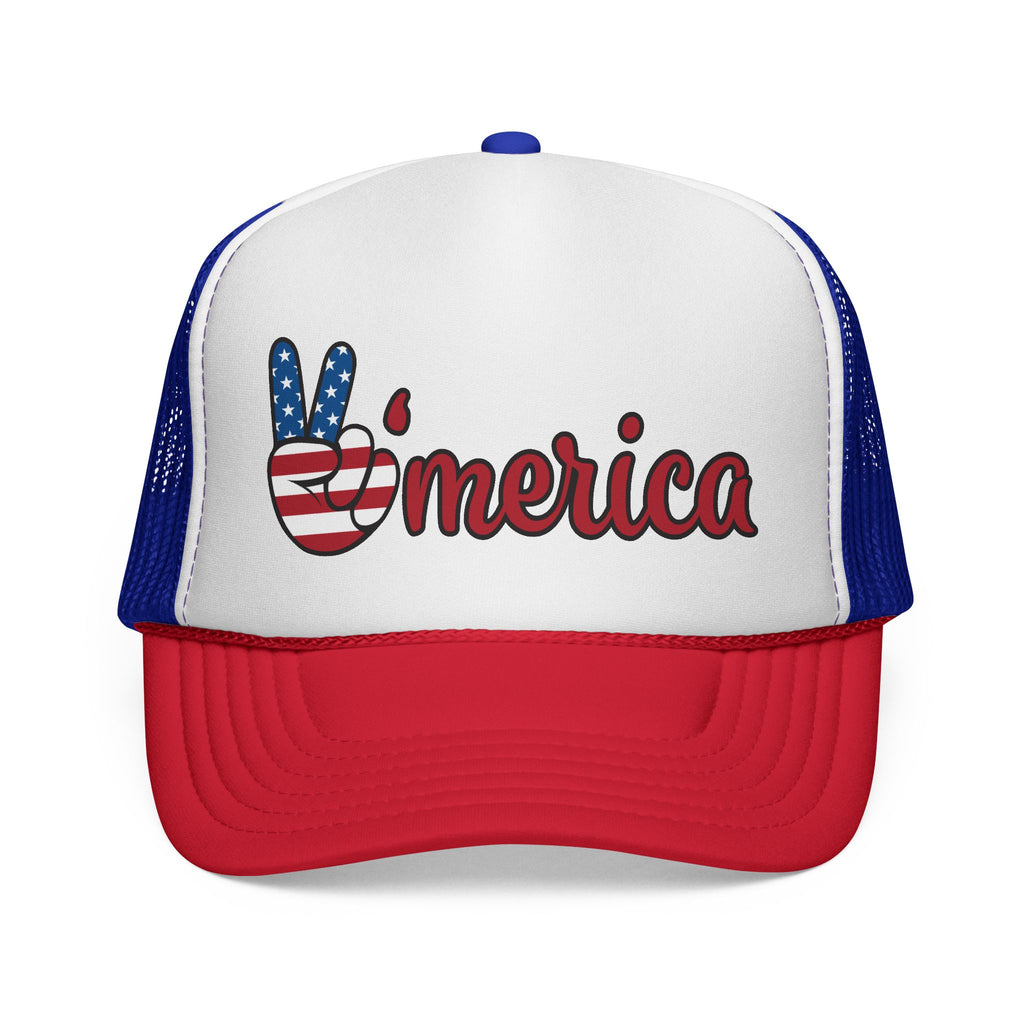 'Merica Trucker Hat - Patriotic USA Peace Sign Cap